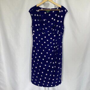 Lauren Ralph Lauren Polka Dot Cowl Neck Dress Royal Blue Size 16 EUC